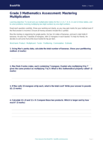 Math multiplication assessment grade 3 greater depth