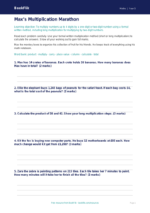 Free Multiplication Worksheet | Grade 4 | Math | BookFlik