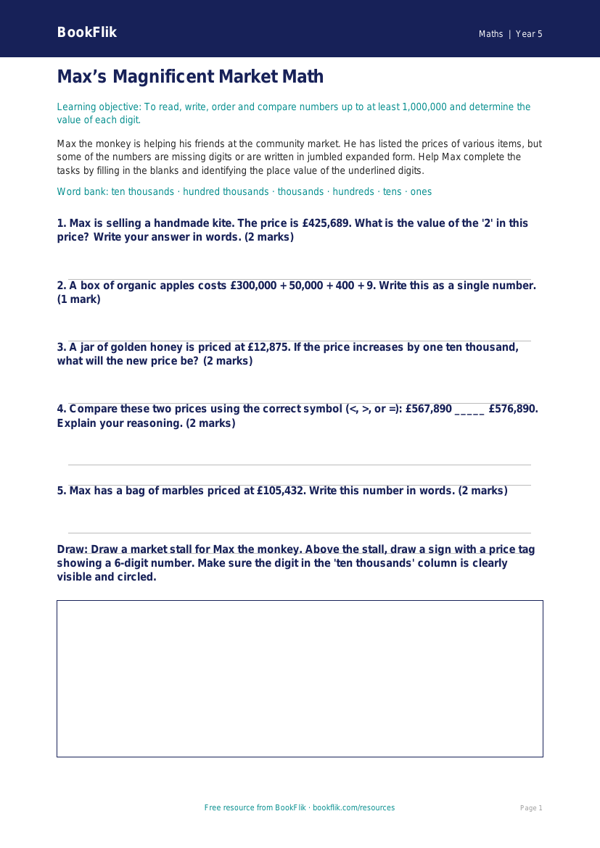 Free Place Value Activity Sheet | Grade 4 | Math | BookFlik worksheet preview — Maths Place Value