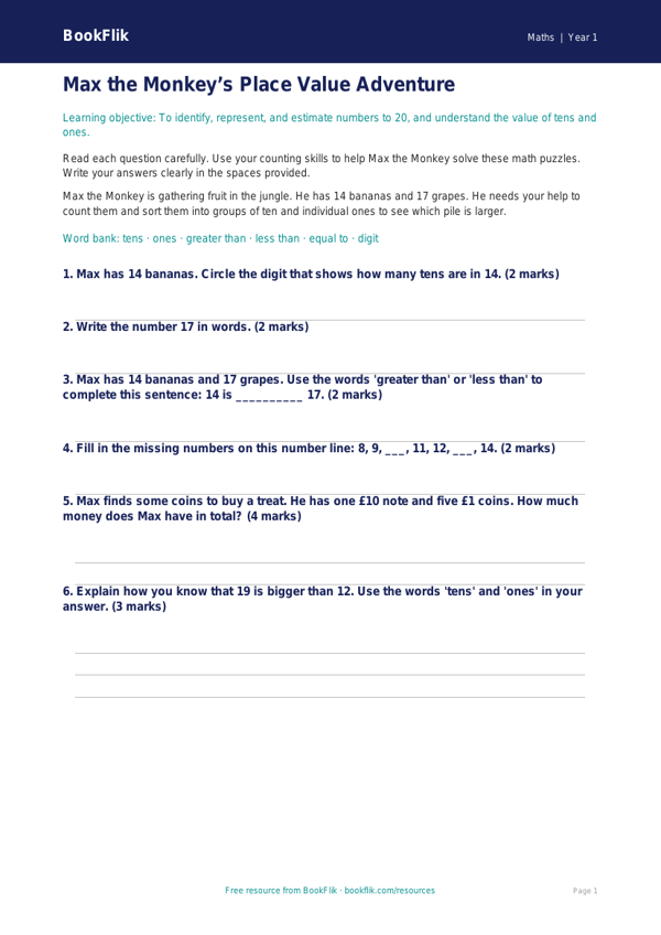 Free Place Value Assessment | Kindergarten | Math | BookFlik worksheet preview — Maths Place Value
