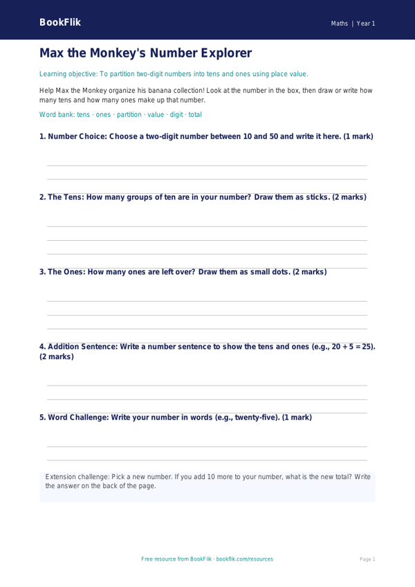 Free Place Value Template | Kindergarten | Math | BookFlik worksheet preview — Maths Place Value