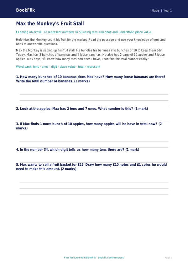 Free Place Value Track Sheet | Kindergarten | Math | BookFlik worksheet preview — Maths Place Value