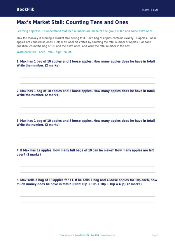 Free Place Value Activity Sheet | Pre-K | Math | BookFlik worksheet preview — Maths Place Value