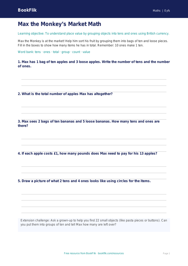 Free Place Value Template | Pre-K | Math | BookFlik worksheet preview — Maths Place Value