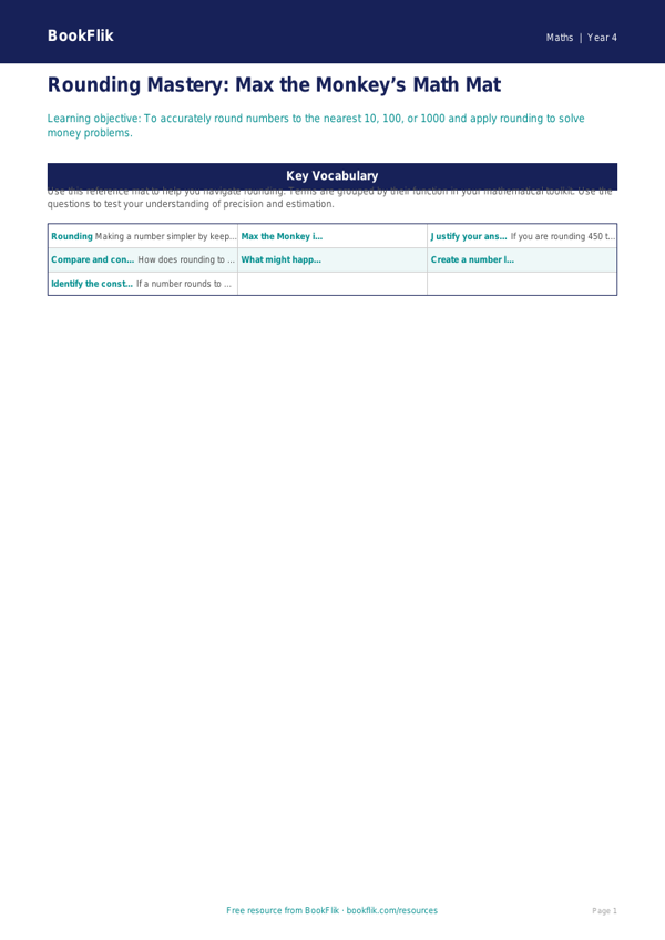 Free Rounding Word Mat | Grade 3 | Math | BookFlik worksheet preview — Maths Rounding