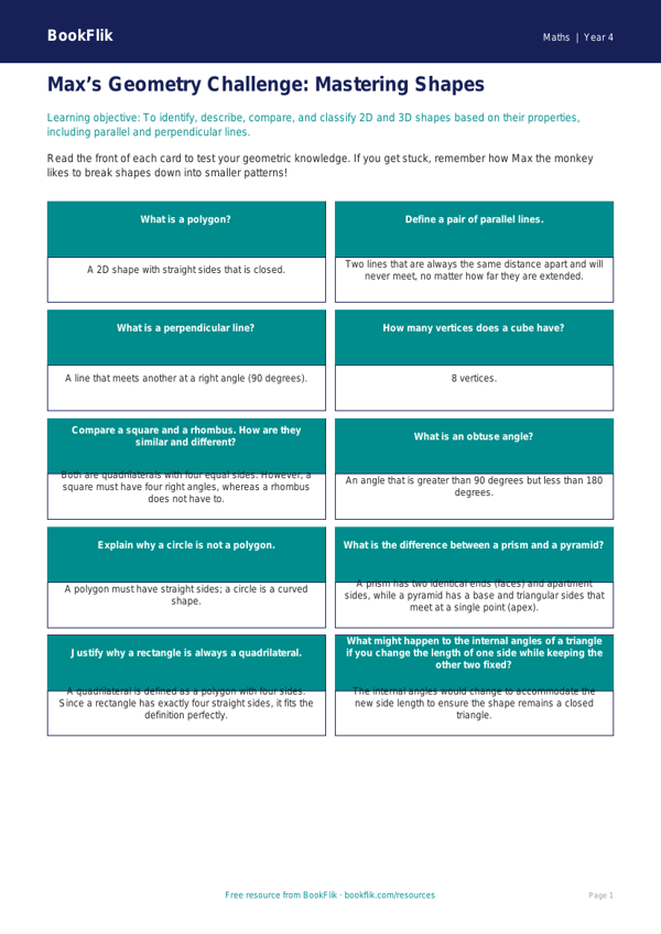 Advanced Geometry Flashcards | Grade 3 Math | BookFlik worksheet preview — Maths Shape