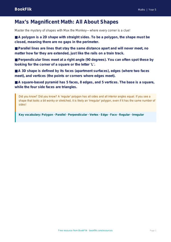 Free Shape Poster | Grade 4 | Math | BookFlik worksheet preview — Maths Shape