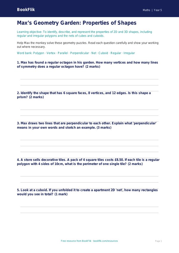 Free Shape Worksheet | Grade 4 | Math | BookFlik worksheet preview — Maths Shape