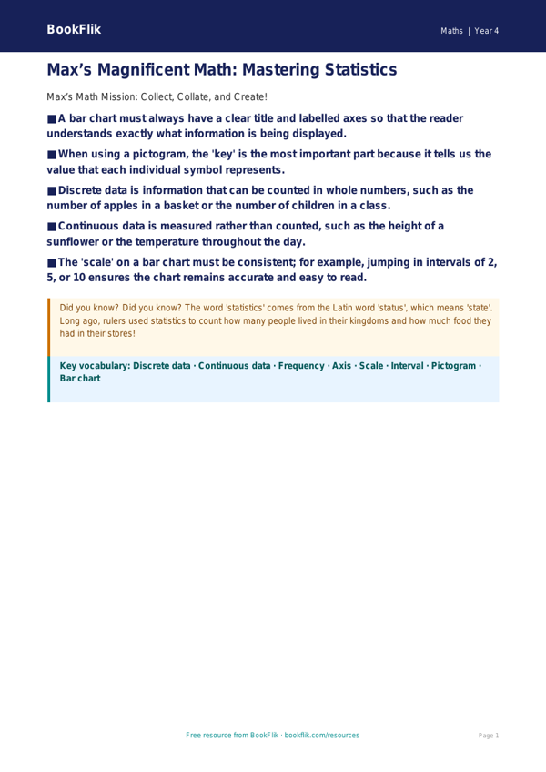 Free Statistics Poster | Grade 3 | Math | BookFlik worksheet preview — Maths Statistics