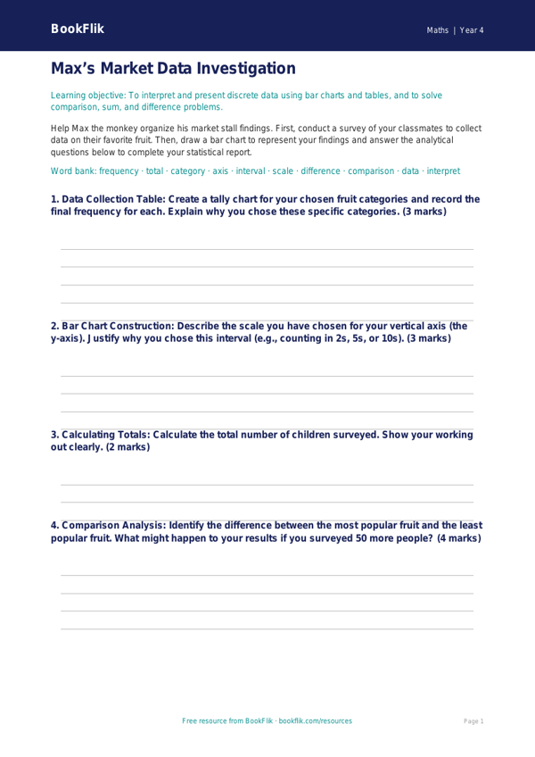 Math statistics template grade 3 greater depth worksheet preview — Maths Statistics
