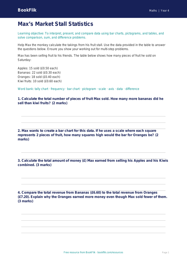 Free Statistics Worksheet | Grade 3 | Math | BookFlik worksheet preview — Maths Statistics