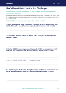 Free Subtraction Worksheet | Grade 4 | Math | BookFlik