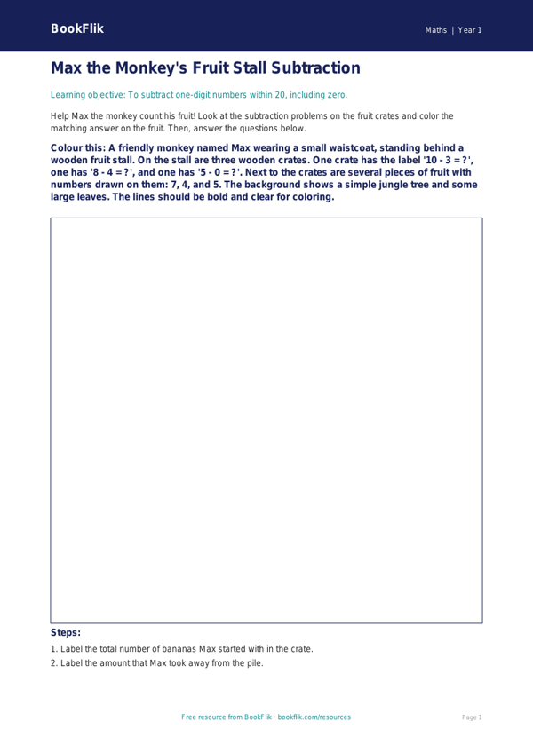 Free Subtraction Colouring Page | Kindergarten | Math | BookFlik worksheet preview — Maths Subtraction
