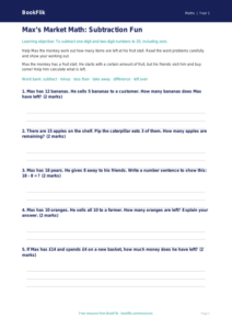 Free Subtraction Worksheet | Kindergarten | Math | BookFlik