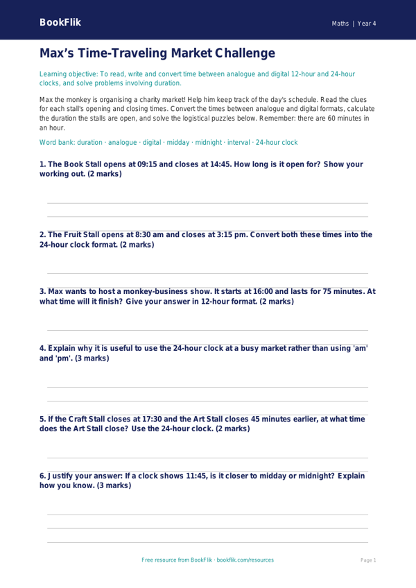 Advanced Time Word Problems | Grade 3 Math | BookFlik worksheet preview — Maths Time
