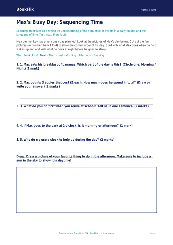 Free Time Activity Sheet | Pre-K | Math | BookFlik worksheet preview — Maths Time