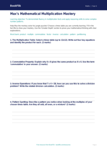 Math times tables template grade 3 greater depth