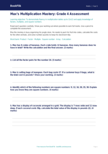 Free Times Tables Assessment | Grade 4 | Math | BookFlik