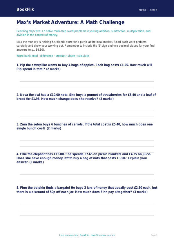Math word problems activity sheet grade 3 core worksheet preview — Maths Word Problems