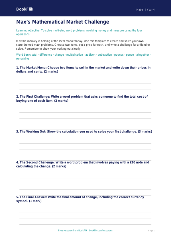 Math word problems template grade 3 core worksheet preview — Maths Word Problems