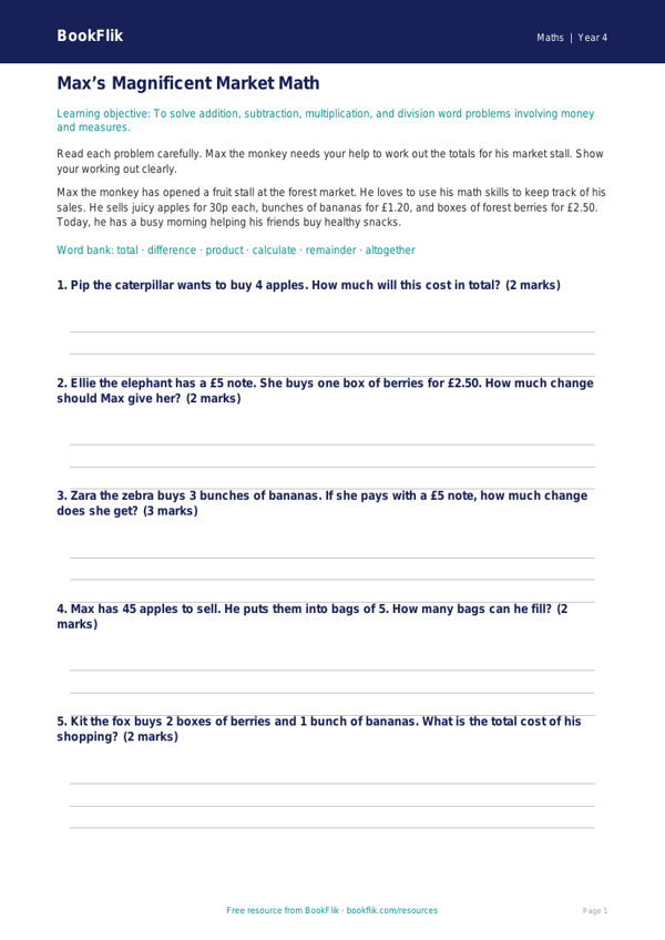 Free Word Problems Track Sheet | Grade 3 | Math | BookFlik worksheet preview — Maths Word Problems