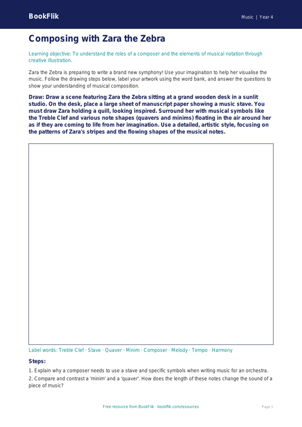 Free Composers Drawing Sheet | Grade 3 | Music | BookFlik worksheet preview โ Music Composers