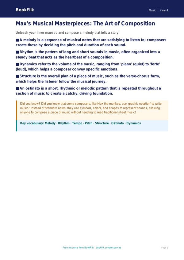 Free Composition Poster | Grade 3 | Music | BookFlik worksheet preview — Music Composition