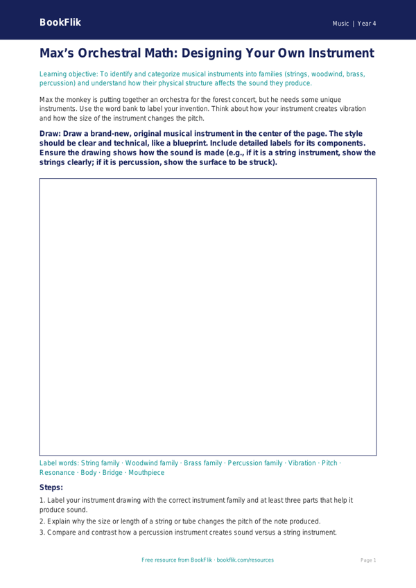 Free Instruments Drawing Sheet | Grade 3 | Music | BookFlik worksheet preview — Music Instruments