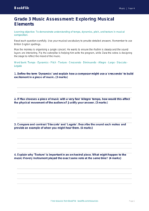 Free Musical Elements Assessment | Grade 3 | Music | BookFlik
