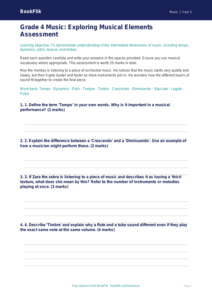 Free Musical Elements Assessment | Grade 4 | Music | BookFlik