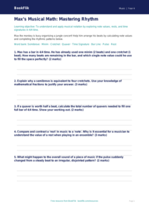 Free Rhythm Worksheet | Grade 3 | Music | BookFlik