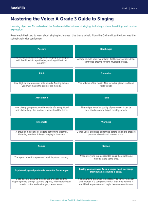 Singing Flashcards Grade 3 Free | Music Theory | BookFlik worksheet preview โ Music Singing