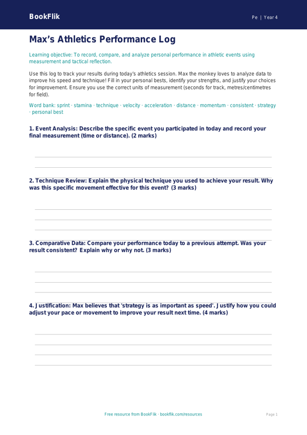 Athletics Template for Grade 3 | Physical Education Lesson | BookFlik worksheet preview — Pe Athletics