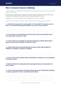 Free Invasion Games Quiz | Grade 3 | Physical Education | BookFlik