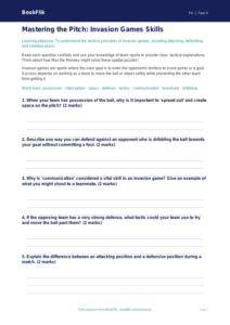 Physical Education invasion games worksheet grade 3 core