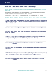 Invasion Games Quiz for Grade 4 | Physical Education Worksheet