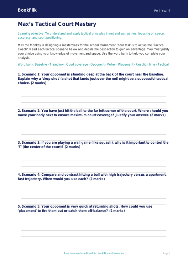 Free Net And Wall Games Activity Sheet | Grade 3 | Physical Education | BookFlik worksheet preview — Pe Net And Wall Games