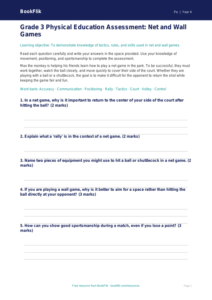Free Net And Wall Games Assessment | Grade 3 | Physical Education | BookFlik