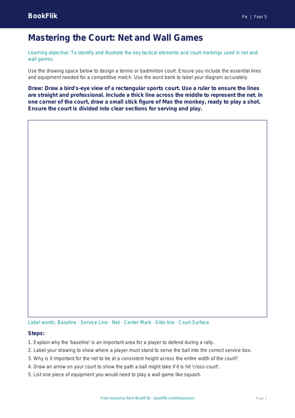 Free Net And Wall Games Drawing Sheet | Grade 4 | Physical Education | BookFlik worksheet preview — Pe Net And Wall Games