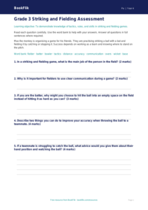Free Striking And Fielding Assessment | Grade 3 | Physical Education | BookFlik
