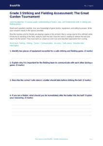 Free Striking And Fielding Assessment | Grade 3 | Physical Education | BookFlik