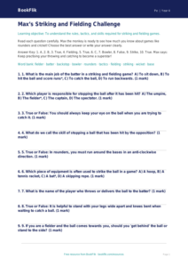Free Striking and Fielding Quiz | Grade 3 | Physical Education | BookFlik