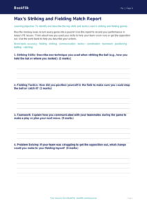 Free Striking And Fielding Template | Grade 3 | Physical Education | BookFlik