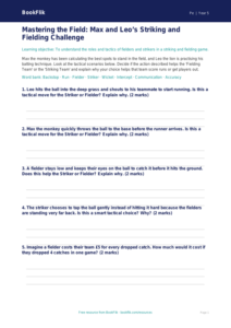 Free Striking And Fielding Activity Sheet | Grade 4 | Physical Education | BookFlik