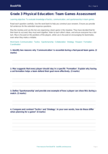 Free Team Games Assessment | Grade 3 | Physical Education | BookFlik