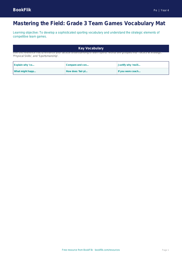 Free Team Games Word Mat | Grade 3 | Physical Education | BookFlik worksheet preview — Pe Team Games