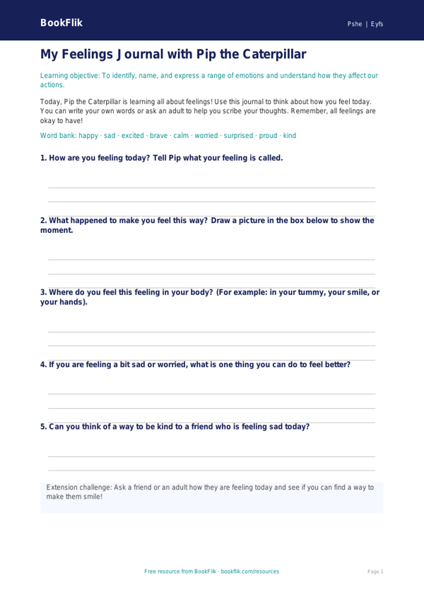 Free Feelings Template | Pre-K | Health & Wellness | BookFlik worksheet preview — Pshe Feelings