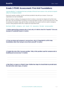 First Aid Assessment for Grade 3 | Health & Safety Worksheet | BookFlik