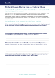 Free First Aid Worksheet | Grade 3 | Health & Wellness | BookFlik