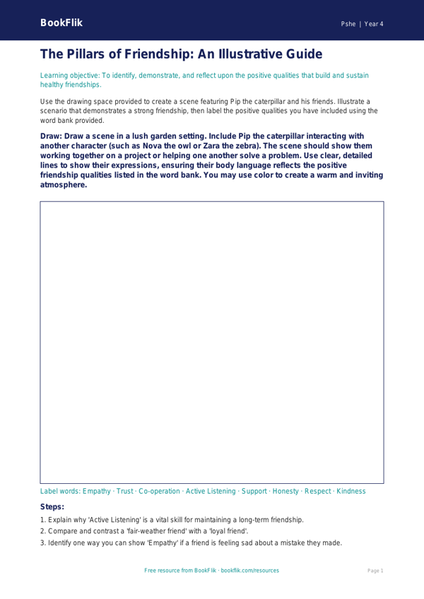 Free Friendship Drawing Sheet | Grade 3 | Health & Wellness | BookFlik worksheet preview — Pshe Friendship